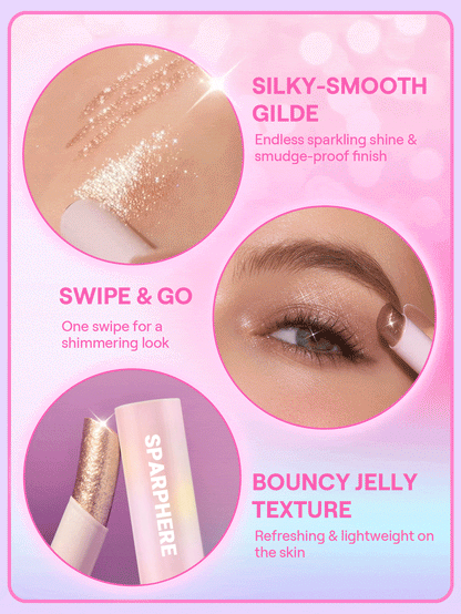 Sparphere Crystal Jelly Glaze Stick Eye Shadow Stick Eyeliner Brightener Pencil Crayon with Brush Easy to Blend Long Lasting Shimmer Eyeshadow-Champagne Gleam